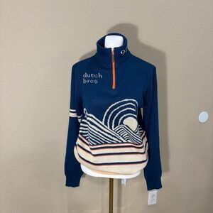 Dutch Bros Coffee Blue Mountain Ski Knit 1/4 Zip Pullover Sweater Unisex Large